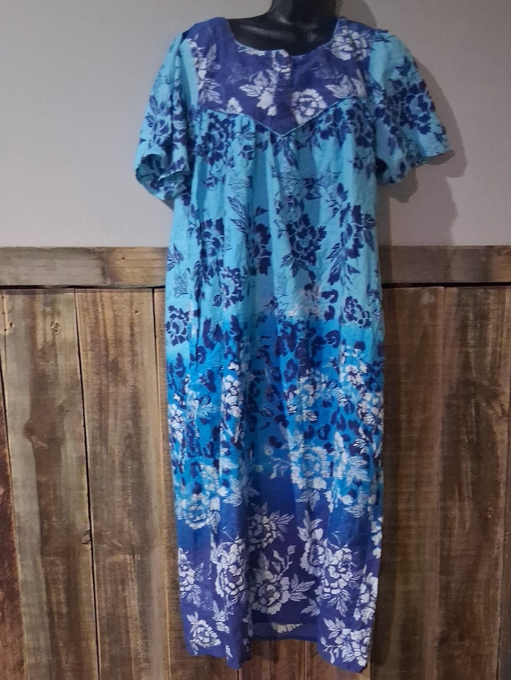 Blue Floral Maxi Dress with Contrasting Yoke